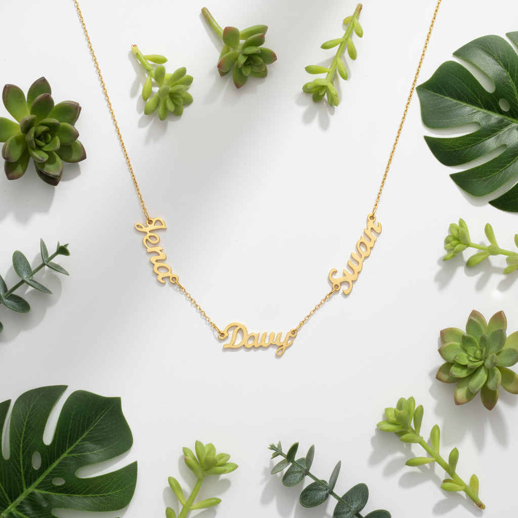 Custom Two Name Engraved Necklace | Minimalist O Word Chain Jewelry