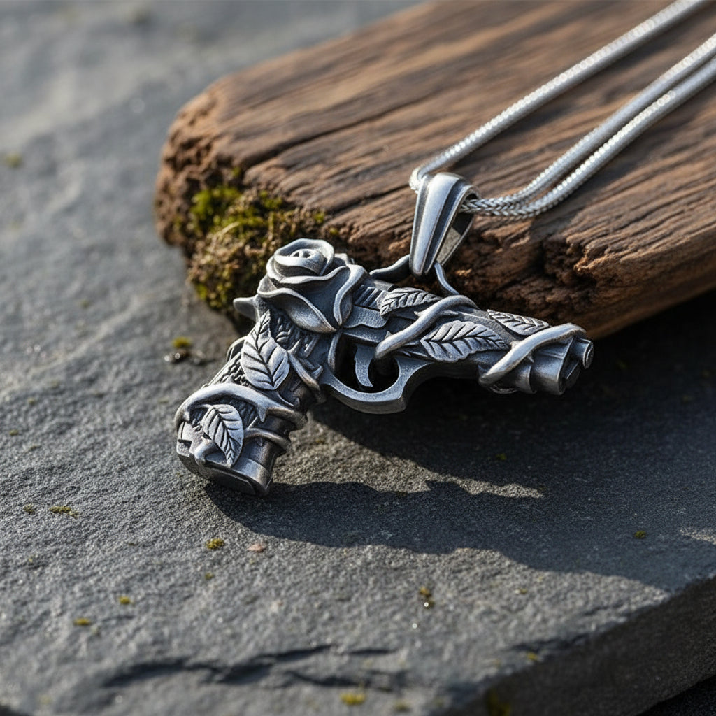 A Little Surprise for Dad |Personalized Gun & Rose Pendant Necklace | Father's Day Gift for Him on sale|US Fast Shipping|