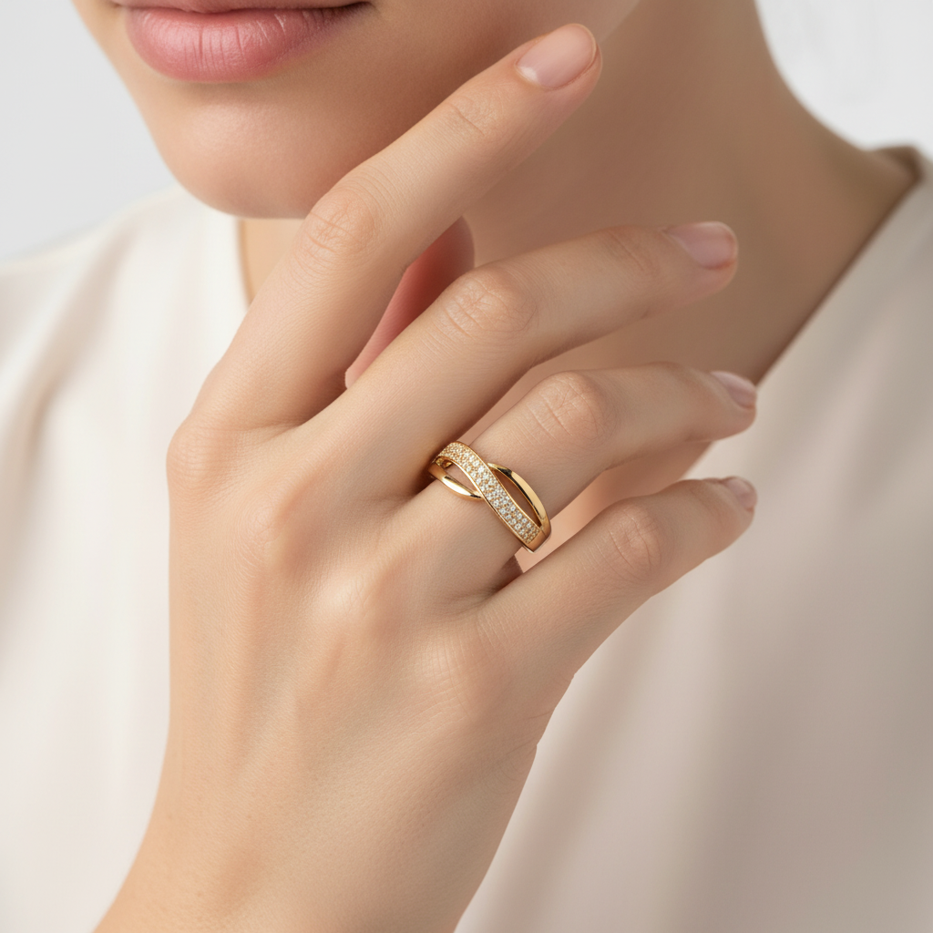 Minimalist Cross Design Zircon Ring, European American Floral Round Band Ring, Unisex Gold Silver Copper Finger Jewelry Personalized Daily Wear Ring