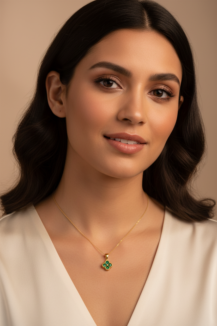 Green 4 Leaf Clover 24K Gold Necklace For Women, Lucky Pendant Chain Necklace Jewelry