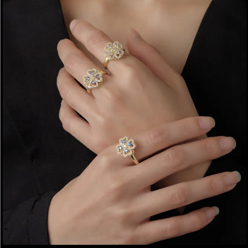 Rotatable Zircon Stainless Steel Open Adjustable Ring For Women US2US Ship