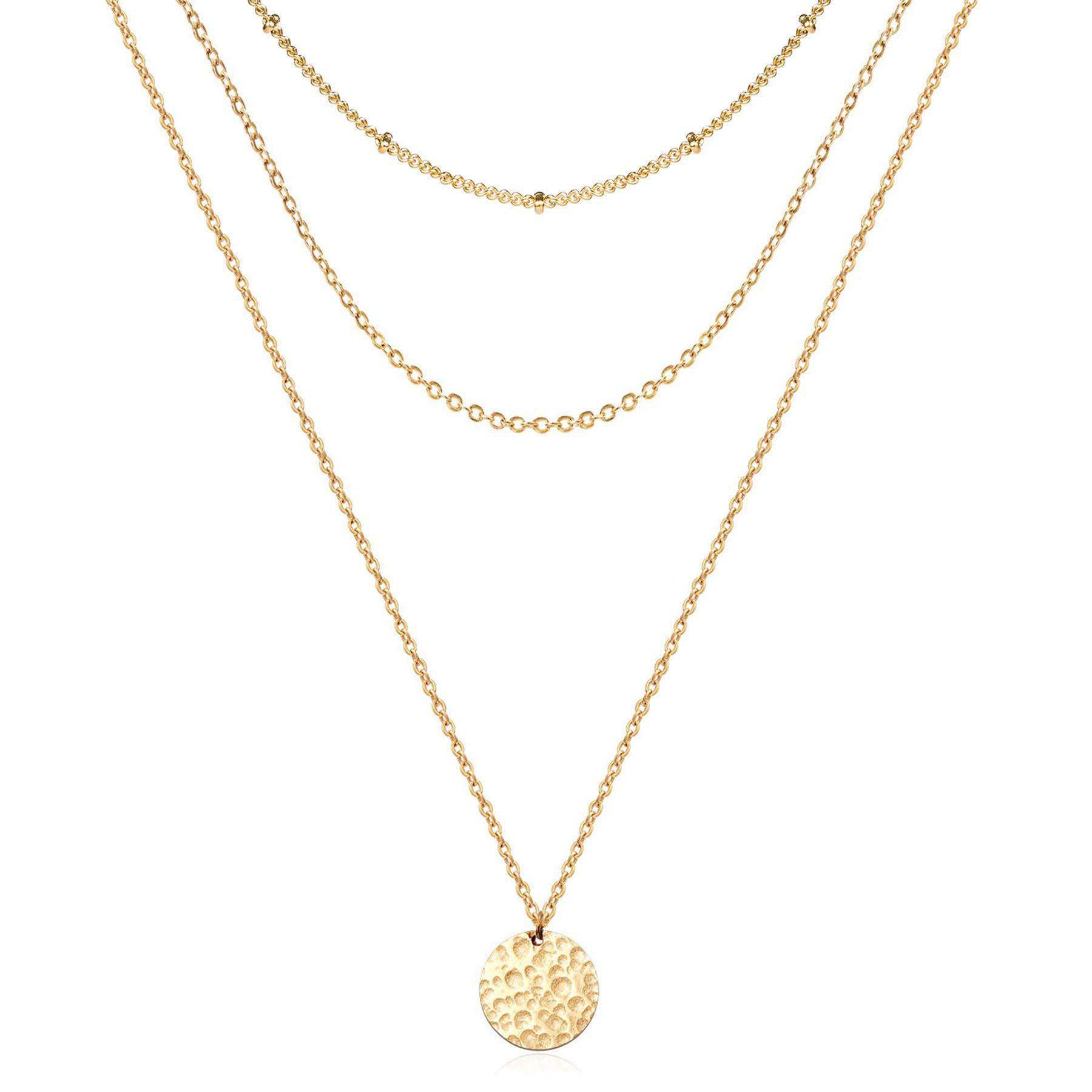 14K Gold Hammered Disc Layered Necklace Retro Women Fashion Jewelry US2US Fast Ship