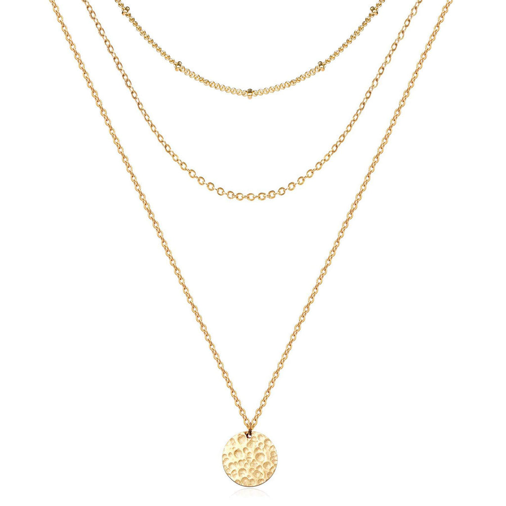 14K Gold Hammered Disc Layered Necklace Retro Women Fashion Jewelry US2US Fast Ship