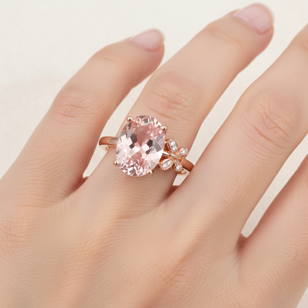 5-Carat Natural Morganite Ring 18K Ro5 Carat Natural Morganite Ring for Women, 18K Rose Gold Plated Butterfly Geometric Adjustable Copper Ring, Pastoral Luxury Fine Jewelryse-Gold Plated
