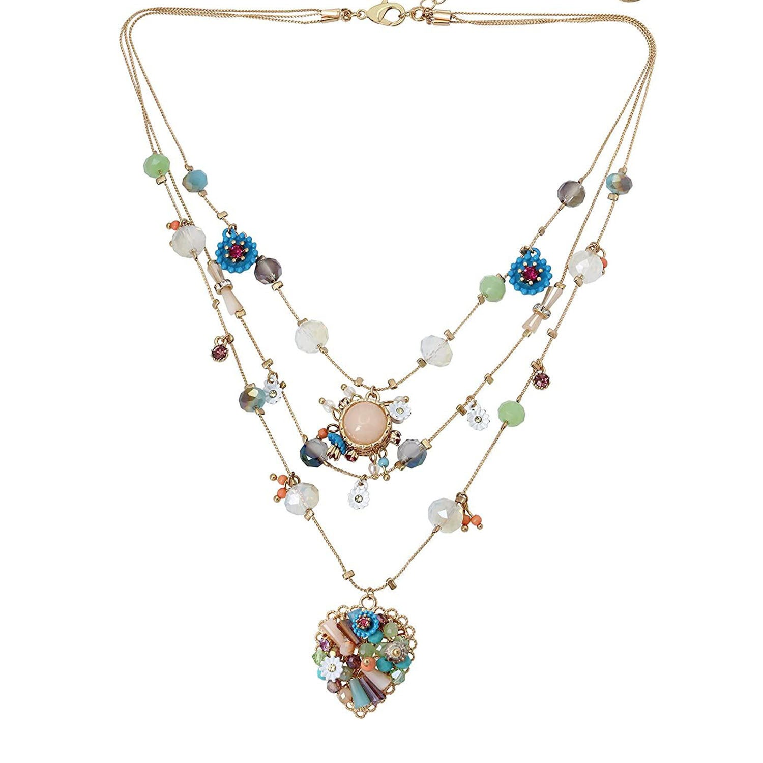 Bohemian Multi Layer Heart Beaded Necklace, Handmade Vintage Summer Necklace for Women