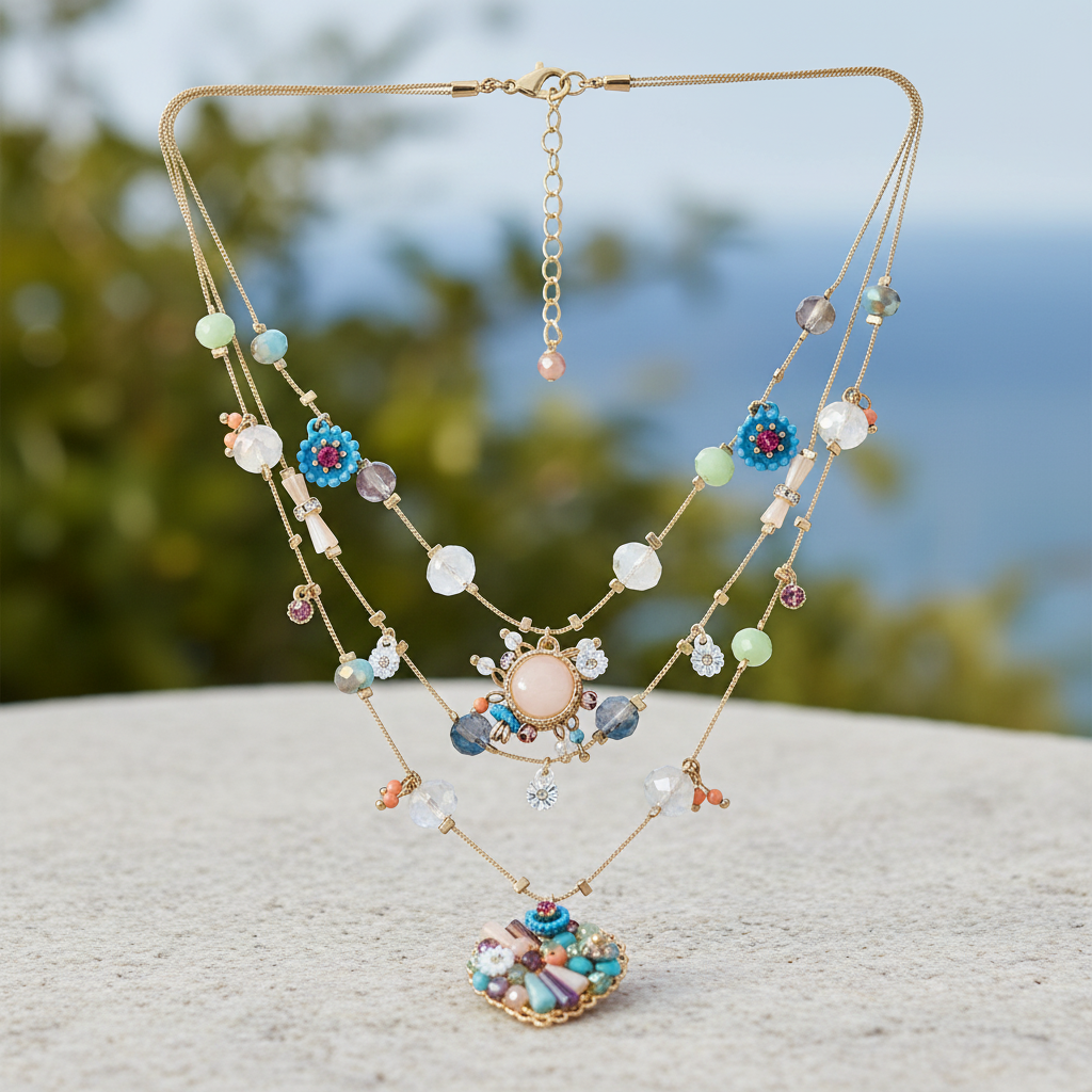 Bohemian Multi Layer Heart Beaded Necklace, Handmade Vintage Summer Necklace for Women