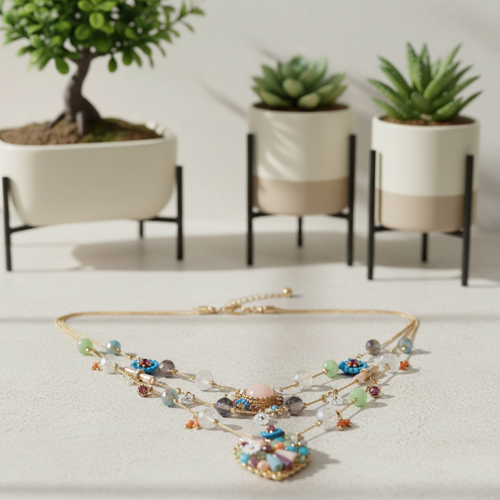 Bohemian Multi Layer Heart Beaded Necklace, Handmade Vintage Summer Necklace for Women
