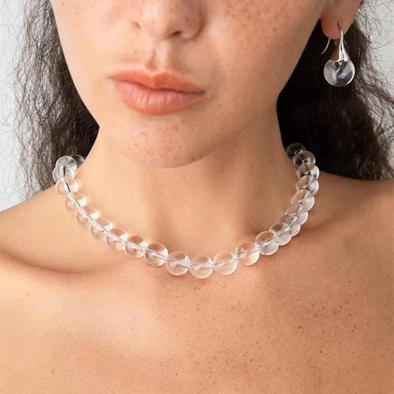 Clear Natural Crystal Bead Necklace Women Elegant Seamless Magnetic Clasp Stylish Daily Jewelry On Sale