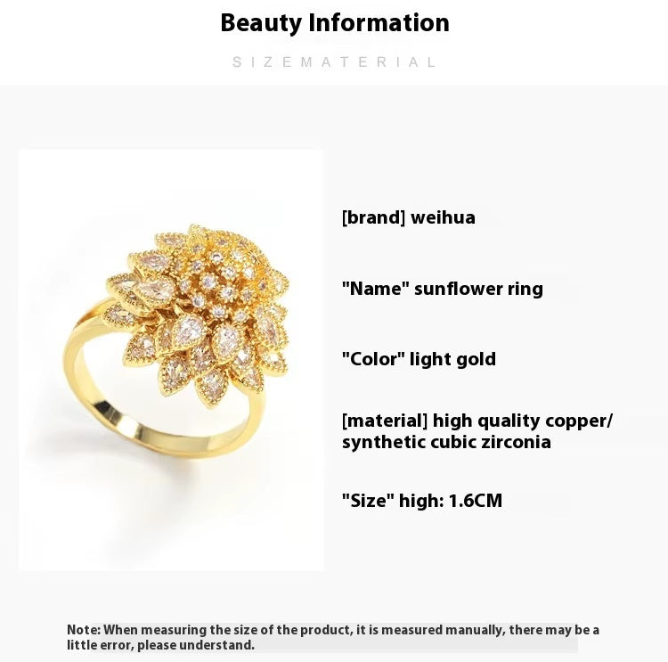 14K Gold Tone Floral Open Adjustable Ring CZ Enamel Leaf Spinner Ring US2US Ship