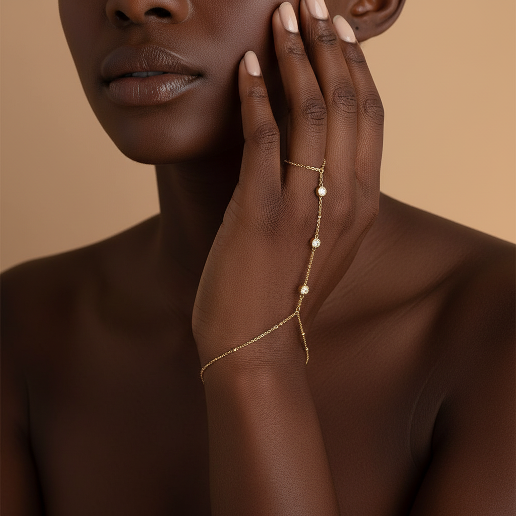 Hand Chain Bracelet For Women, Ring Bracelet, Gold Finger Hand Chain Trendy Dainty Bead Boho Jewelry