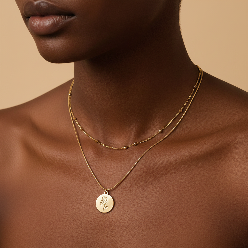Classic Rose Embossed Multi-layer Necklace Adjustable Simple Style Ladies Neck Jewelry Party Dating Accessory|US Fast Shipping