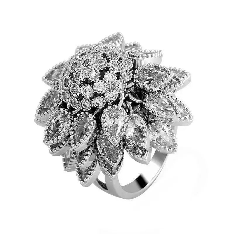 Elegant Sunflower Spinner Open Ring Trendy Ladies Fashion Jewelry US2US Ship