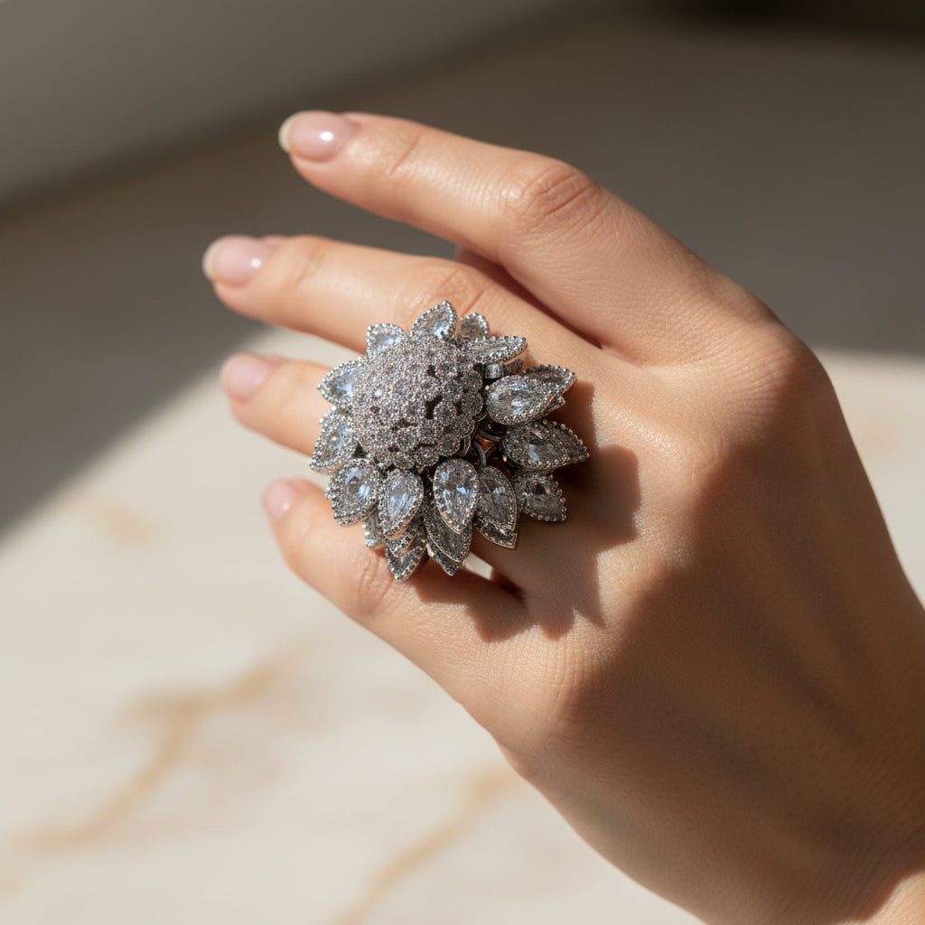 Elegant Sunflower Spinner Open Ring Trendy Ladies Fashion Jewelry US2US Ship