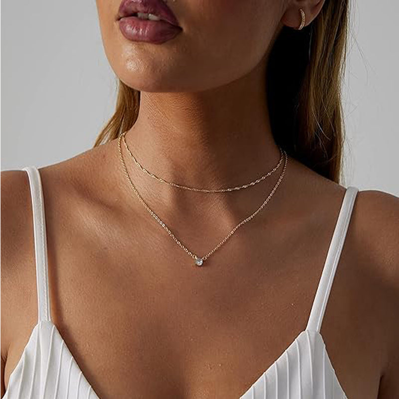 Minimalist 14K Gold Solitaire Charm Necklace Everyday Wear