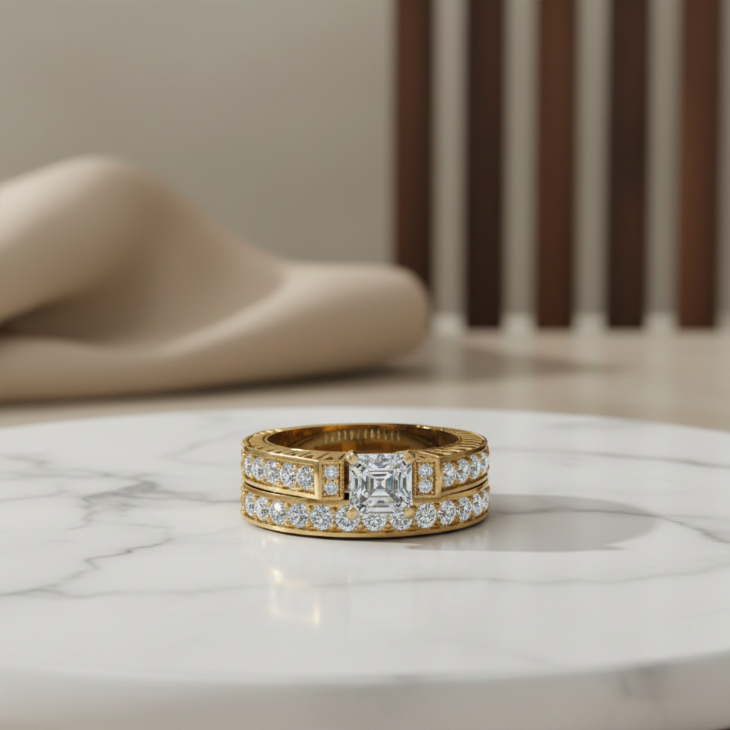 Micro-paved Square Zircon Couple Rings ForMicro Paved Square Zircon Couple Rings for Women, Luxury Diamond Encrusted Geometric Alloy Ring, Red Zircon Silver Gold Fashion Wedding Band Jewelry Women