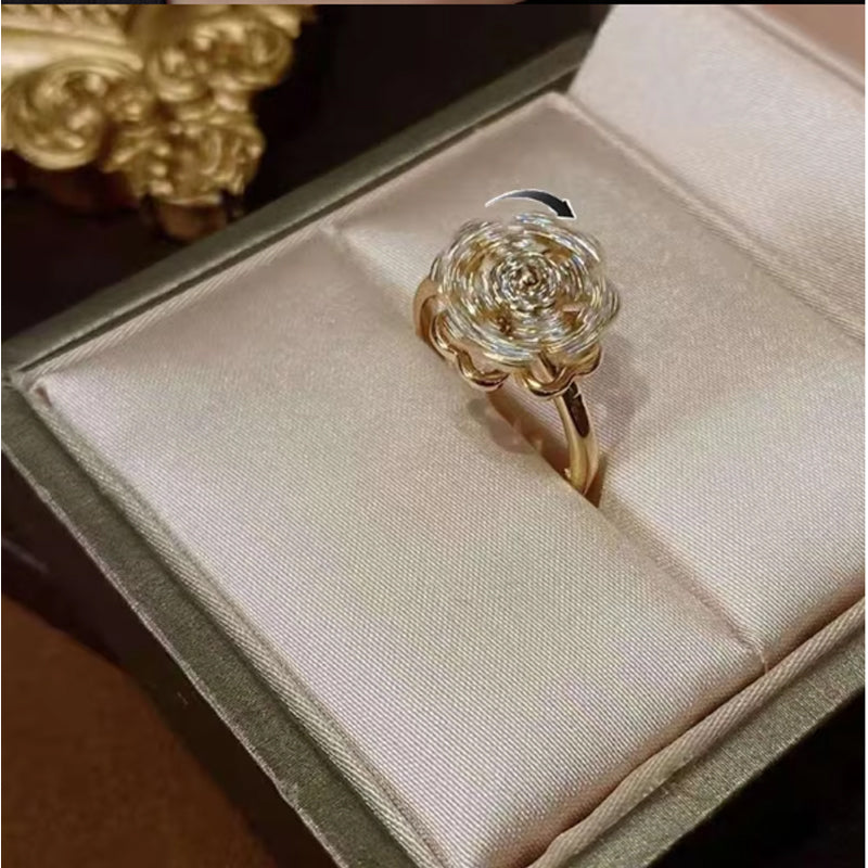 Rotatable Zircon Stainless Steel Open Adjustable Ring For Women US2US Ship