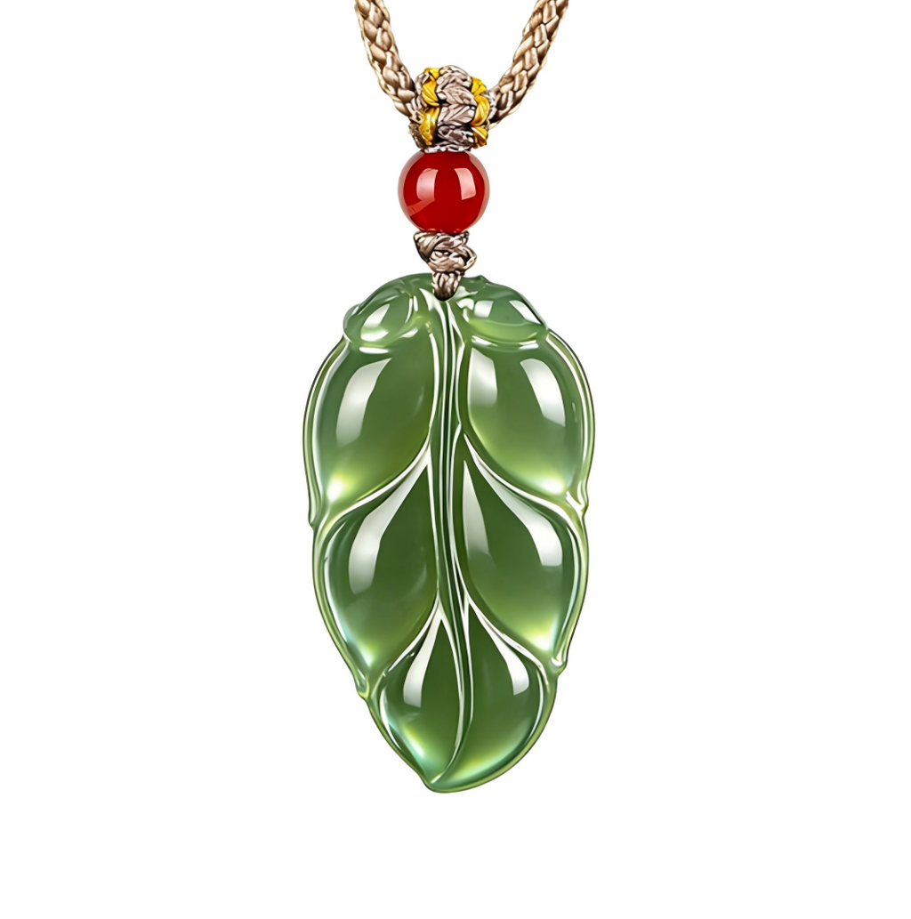 Natural Hetian Jade Leaf Pendant | "Golden Jade Leaf" Symbol of Growth & Luck, Handcrafted Green Jade Necklace with Red Agate Bead,   anniversary gift、valentines gift、gift for girlfriend