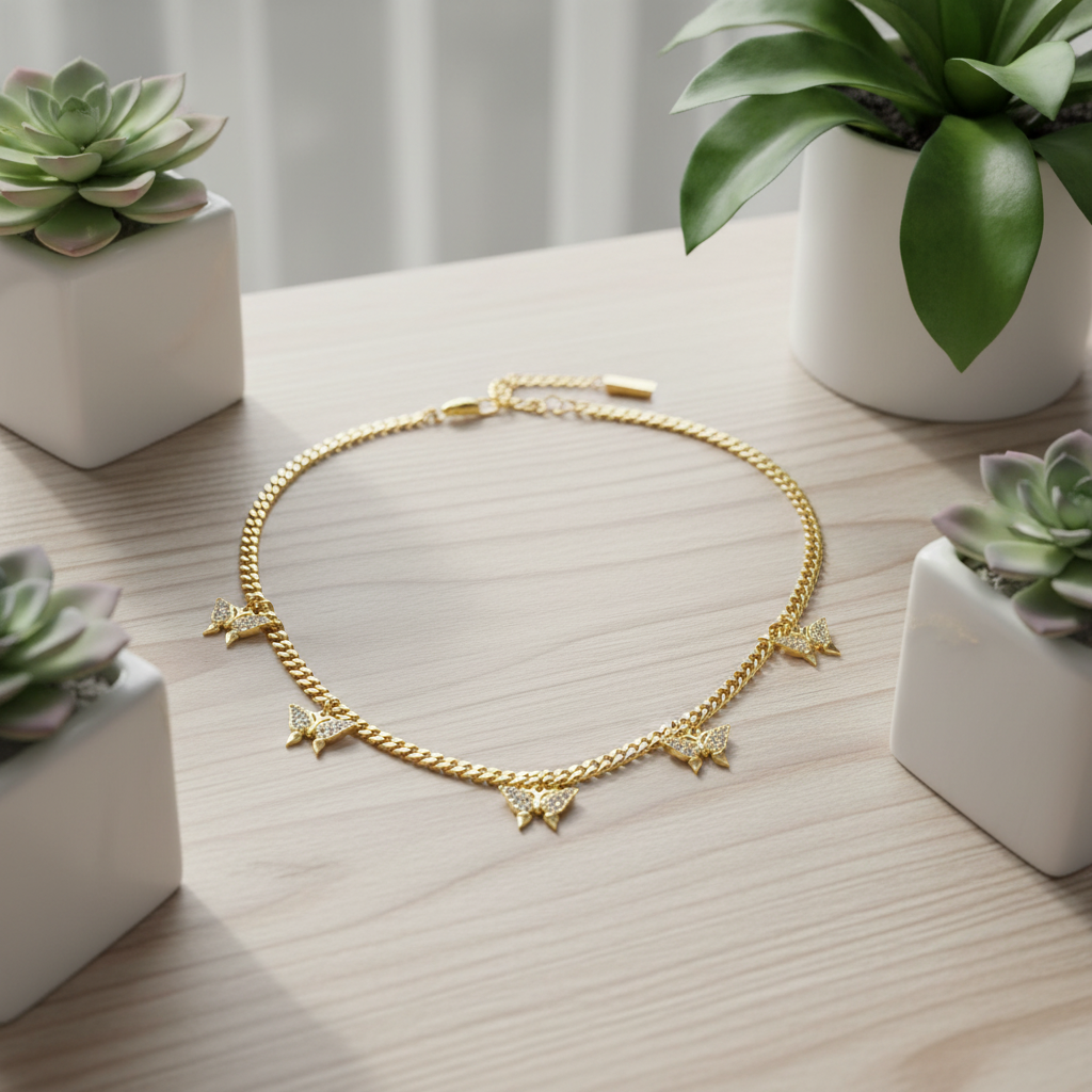 24K Gold Plated Butterfly Tennis Necklace Micro Paved Moissanite Elegant Women Neck Jewelry Gift|US2US Ship