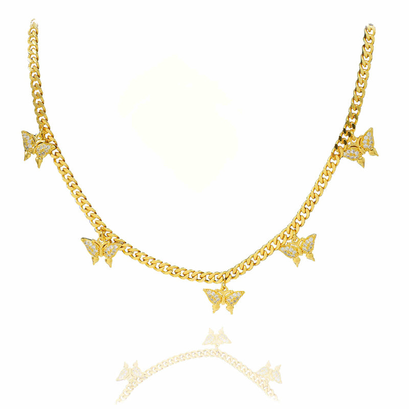 24K Gold Plated Butterfly Tennis Necklace Micro Paved Moissanite Elegant Women Neck Jewelry Gift|US2US Ship