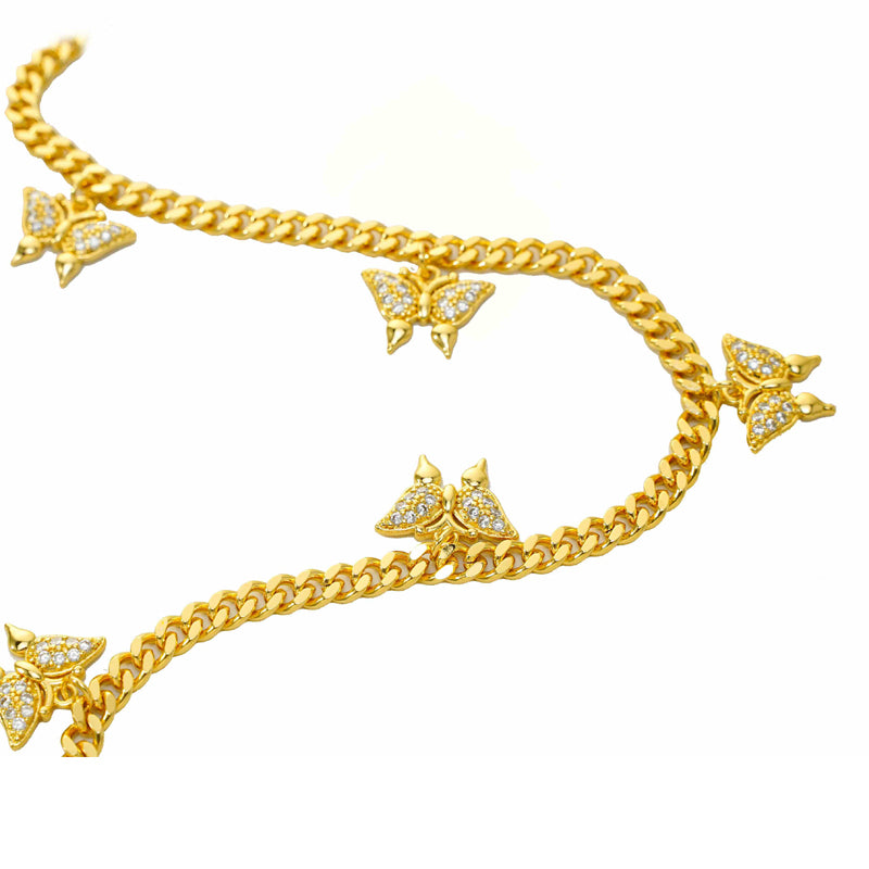 24K Gold Plated Butterfly Tennis Necklace Micro Paved Moissanite Elegant Women Neck Jewelry Gift|US2US Ship