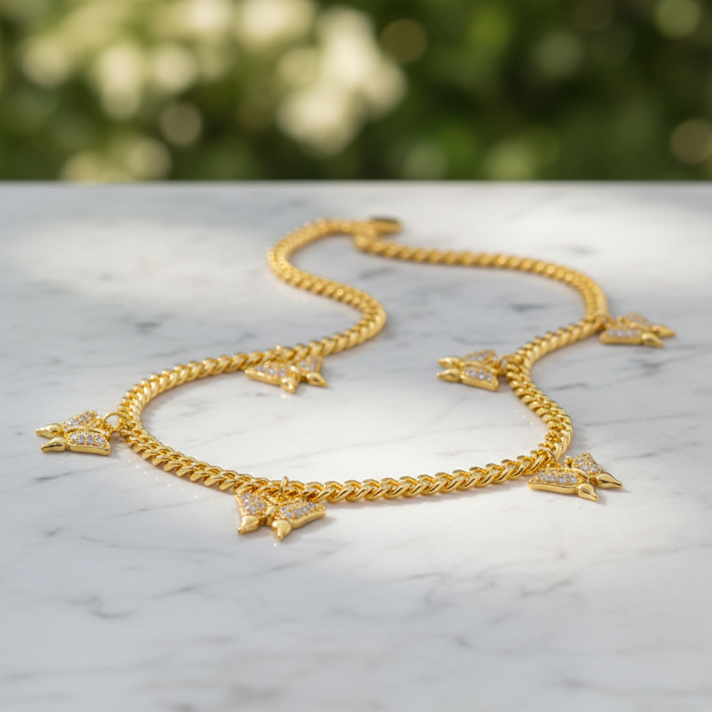 24K Gold Plated Butterfly Tennis Necklace Micro Paved Moissanite Elegant Women Neck Jewelry Gift|US2US Ship