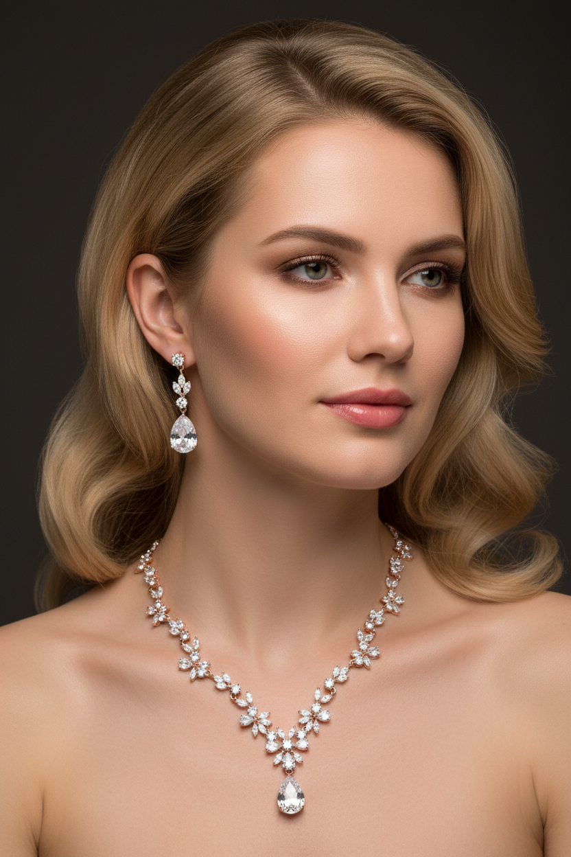 Elegant Botanical Flower Jewelry | Multi-Tone Rose Gold/Gold/Platinum Matching Set