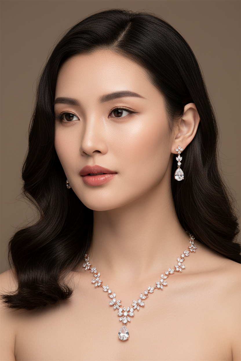 Elegant Botanical Flower Jewelry | Multi-Tone Rose Gold/Gold/Platinum Matching Set