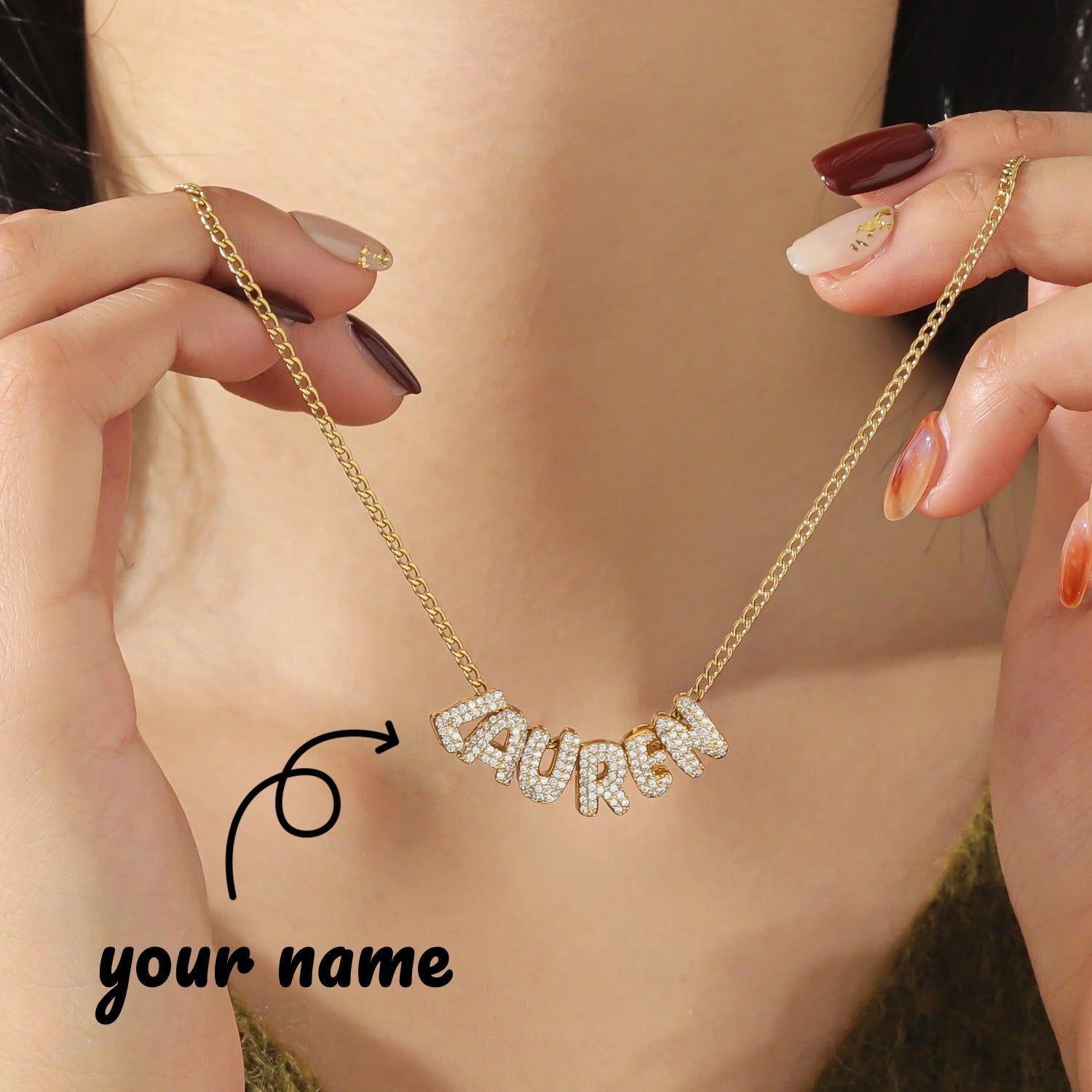 Custom Multiple Name Necklace, 3D Bubble Letter Personalized Name Necklace, Stainless Steel Engraved Sentimental Keepsake Jewelry Gift for Women