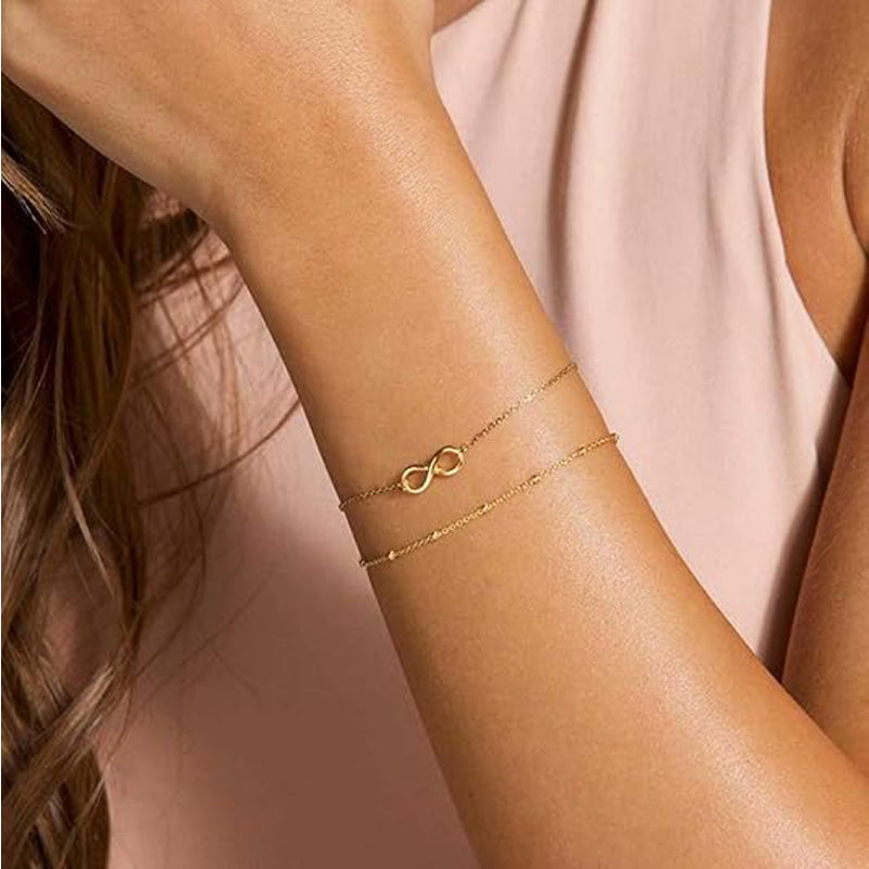 14K Gold Plated Infinity Charm Bracelet | Skin-Friendly Tarnish-Resistant Layered Bracelet