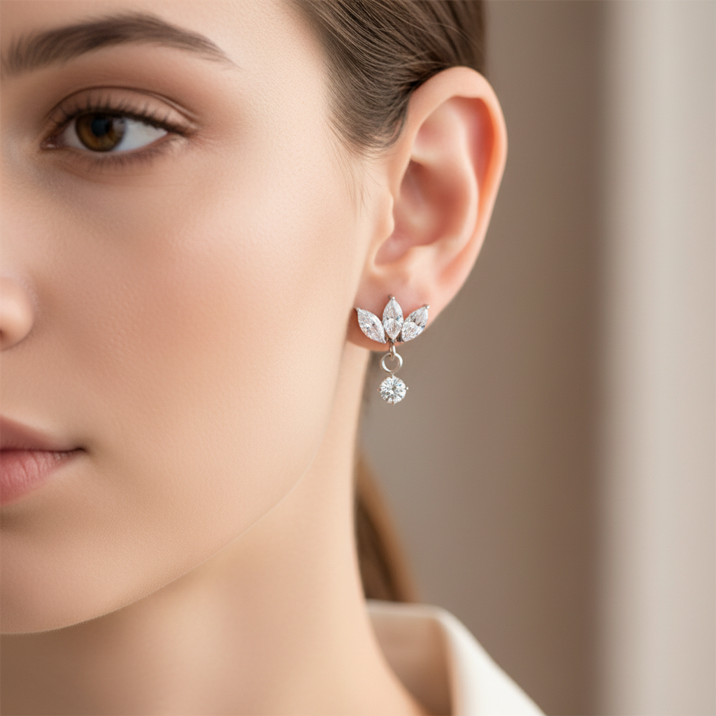Implant Grade Titanium Piercing Stud, 16G Triple Marquise CZ Internally Threaded Ear & Lip Jewelry, Helix Cartilage Labret Monroe Piercing|US2US Shipping