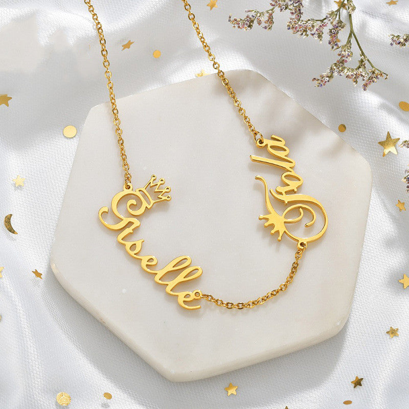 Custom Two Name Engraved Necklace | Minimalist O Word Chain Jewelry