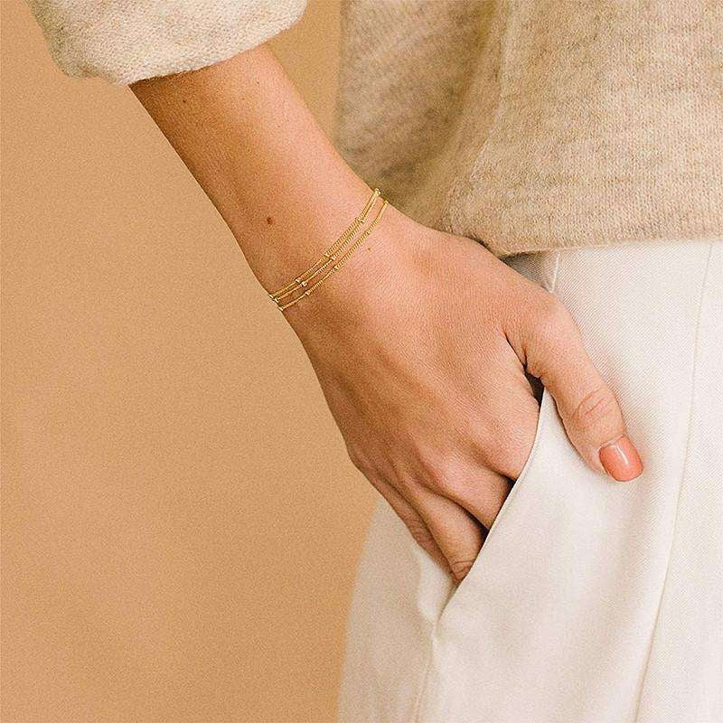14K Gold Minimalist Stackable Bracelet | Adjustable Dainty Women Jewelry US2US Fast Ship