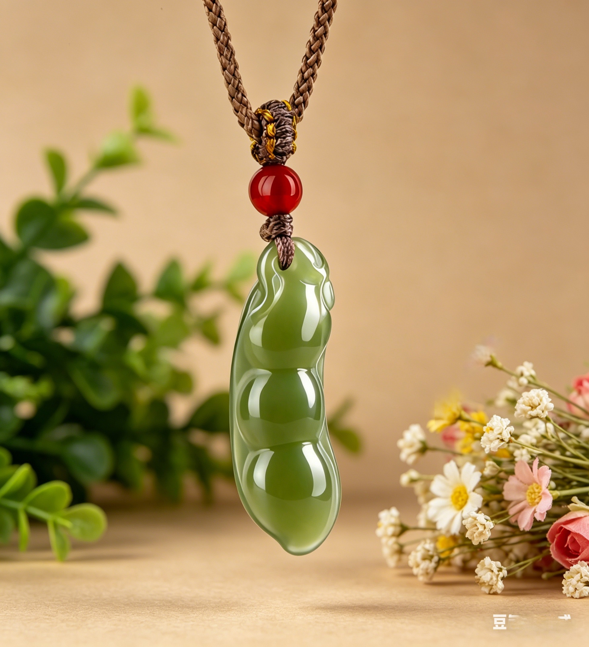 Natural Hetian Jade Fu Dou (Lucky Bean) Pendant Necklace with Red Agate Bead, Hand-Carved Feng Shui Talisman for Abundance & Good Fortune, Minimalist Oriental Jewelry Gift