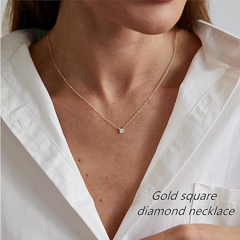 Minimalist 14K Gold Solitaire Charm Necklace Everyday Wear