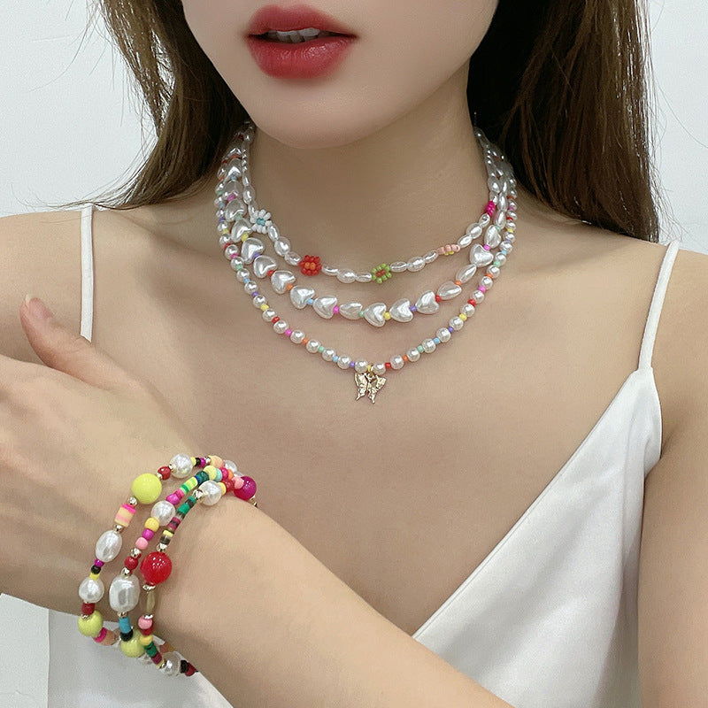 Gold Plated Multi-Row Pearl Necklace Earrings Set Elegant Inlaid Pearl Jewelry Suit For Women|US local Delivery