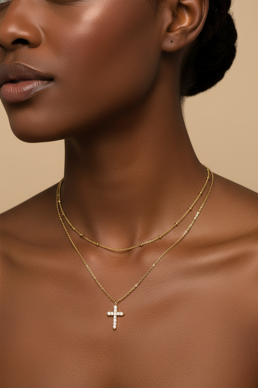 Colorful Bling 14K Gold CZ Cross Necklace Minimalist Religious Pendant Jewelry US2US Ship