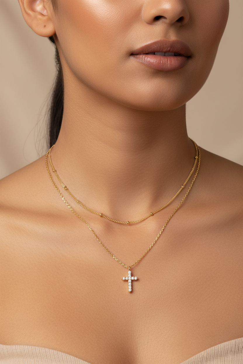 Colorful Bling 14K Gold CZ Cross Necklace Minimalist Religious Pendant Jewelry US2US Ship