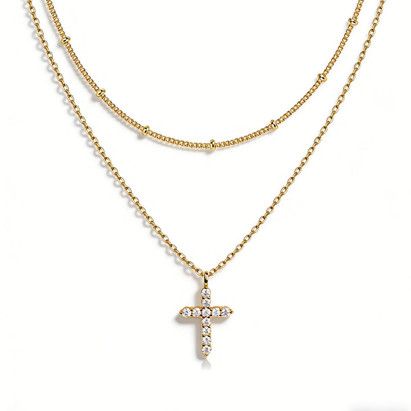 Colorful Bling 14K Gold CZ Cross Necklace Minimalist Religious Pendant Jewelry US2US Ship