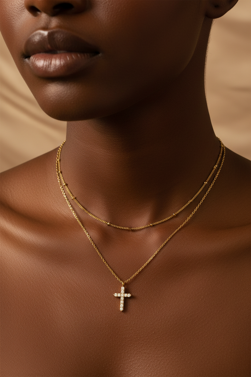 Colorful Bling 14K Gold CZ Cross Necklace Minimalist Religious Pendant Jewelry US2US Ship