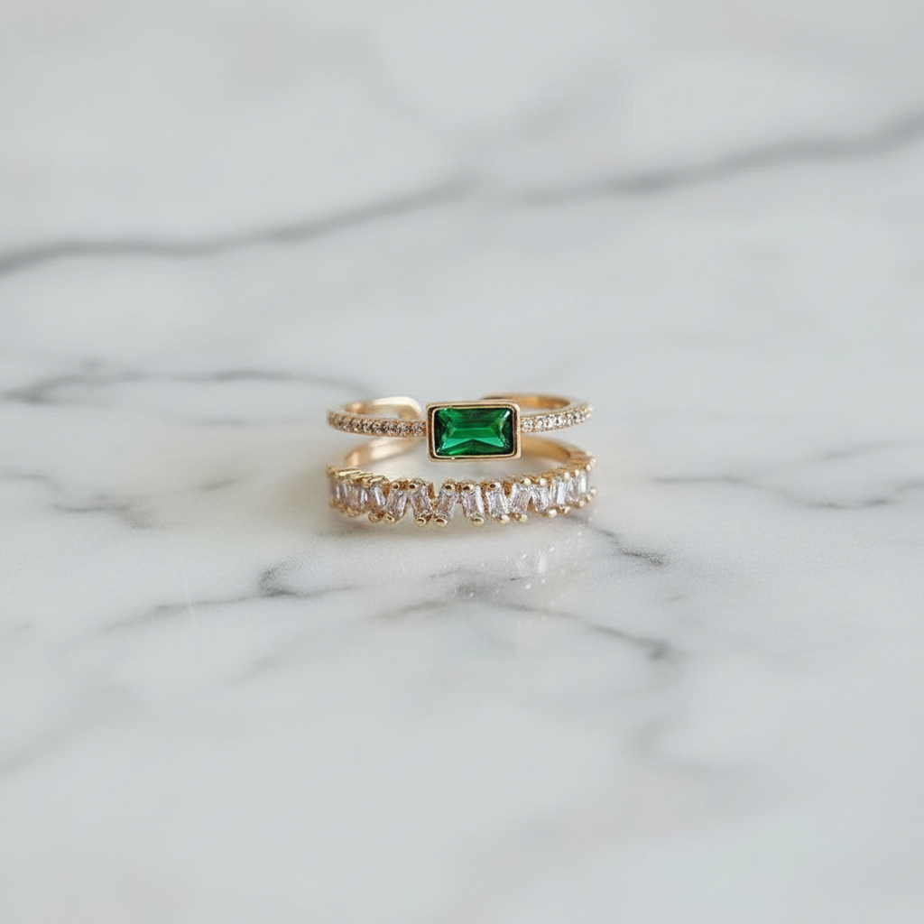 Luxury Peacock Green Ring | Real Gold Plated Full Paved Adjustable Ring
