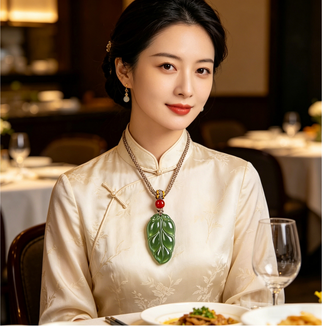 Natural Hetian Jade Leaf Pendant | "Golden Jade Leaf" Symbol of Growth & Luck, Handcrafted Green Jade Necklace with Red Agate Bead,   anniversary gift、valentines gift、gift for girlfriend