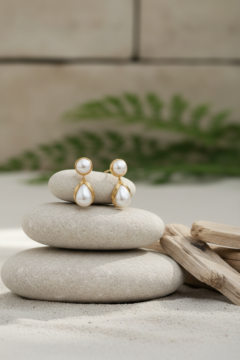 French Retro Heart Earrings | Zircon & Pearl Geometric Gold Plated Earrings