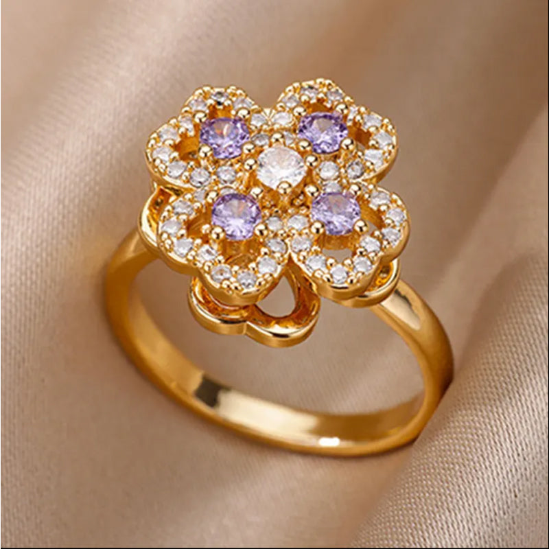 Rotatable Zircon Stainless Steel Open Adjustable Ring For Women US2US Ship