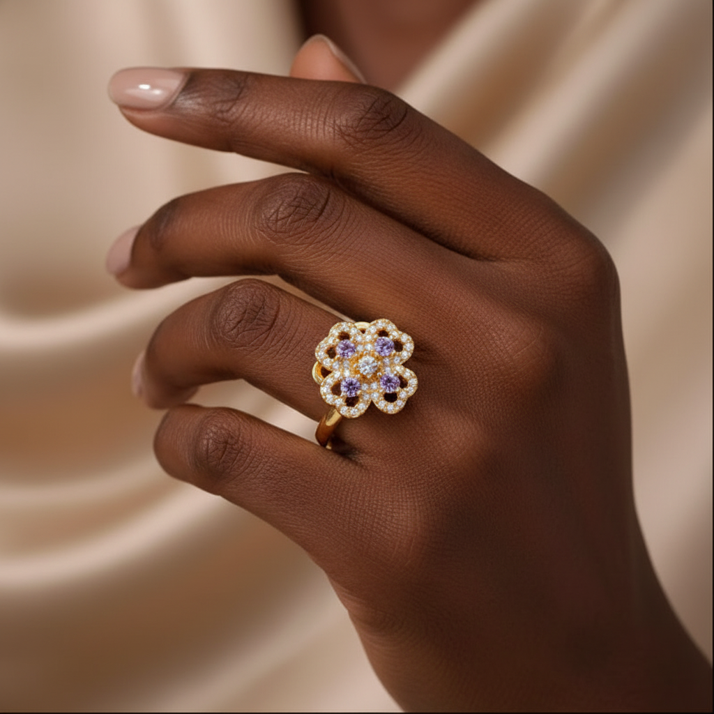 Rotatable Zircon Stainless Steel Open Adjustable Ring For Women US2US Ship