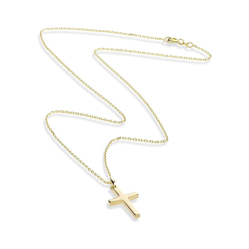 14K Gold Plated Mini Cross Pendant Necklace 18Inch Chain Minimalist Women Jewelry US2US Ship