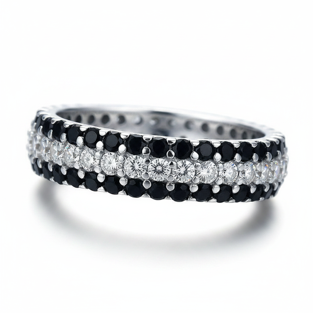 Luxury Zircon Ring Full Diamond Simple BraLuxury Full Paved Zircon Ring, Black Electroplated Copper Simple Natural Style Finger Jewelry for Womencelet