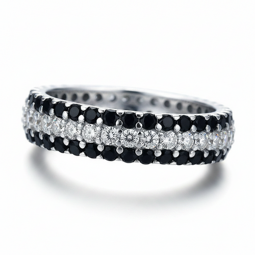 Luxury Zircon Ring Full Diamond Simple BraLuxury Full Paved Zircon Ring, Black Electroplated Copper Simple Natural Style Finger Jewelry for Womencelet