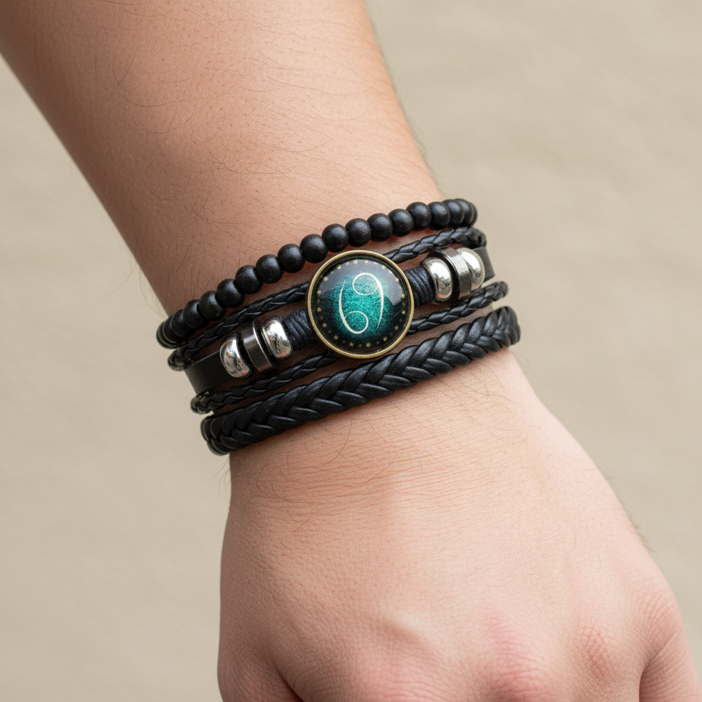 Personalized Vintage Braided Leather Cord Set Bracelet, Cowhide Hand Cord, Men's Leather Bracelet