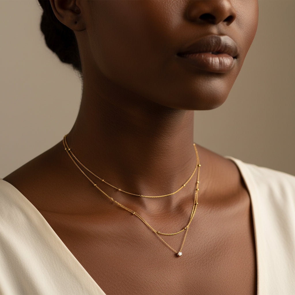 Luxury Double Layer Solitaire Necklace Fashion Gold Bead Design Slim Fit Collarbone Neck C on salehain Trendy Female Accessory