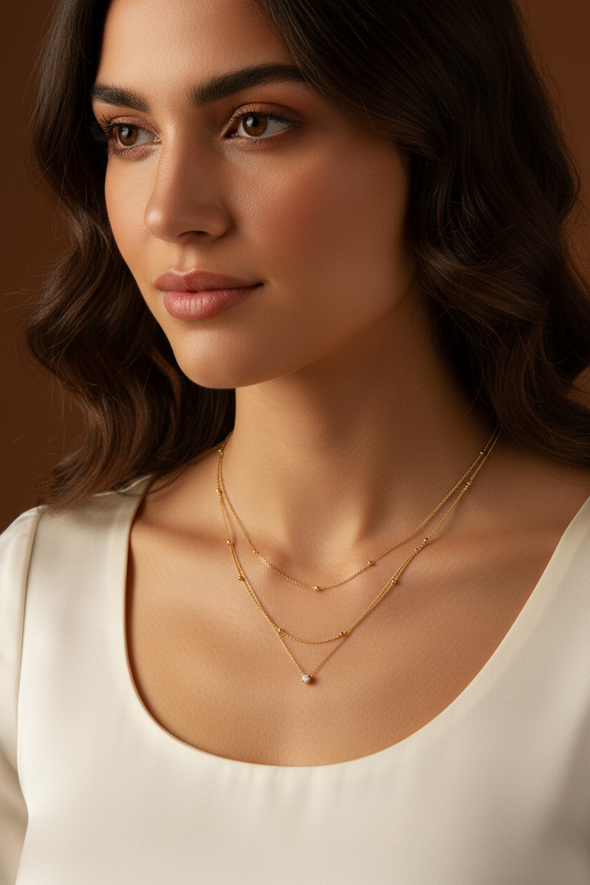 Luxury Double Layer Solitaire Necklace Fashion Gold Bead Design Slim Fit Collarbone Neck C on salehain Trendy Female Accessory